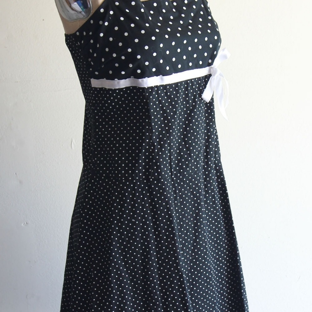 Black polka dot Empire Sun dress Medium - Picture 3 of 8